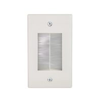 Cable Pass Through Wall Plate Brush Style with Wall Clip Single Gang White