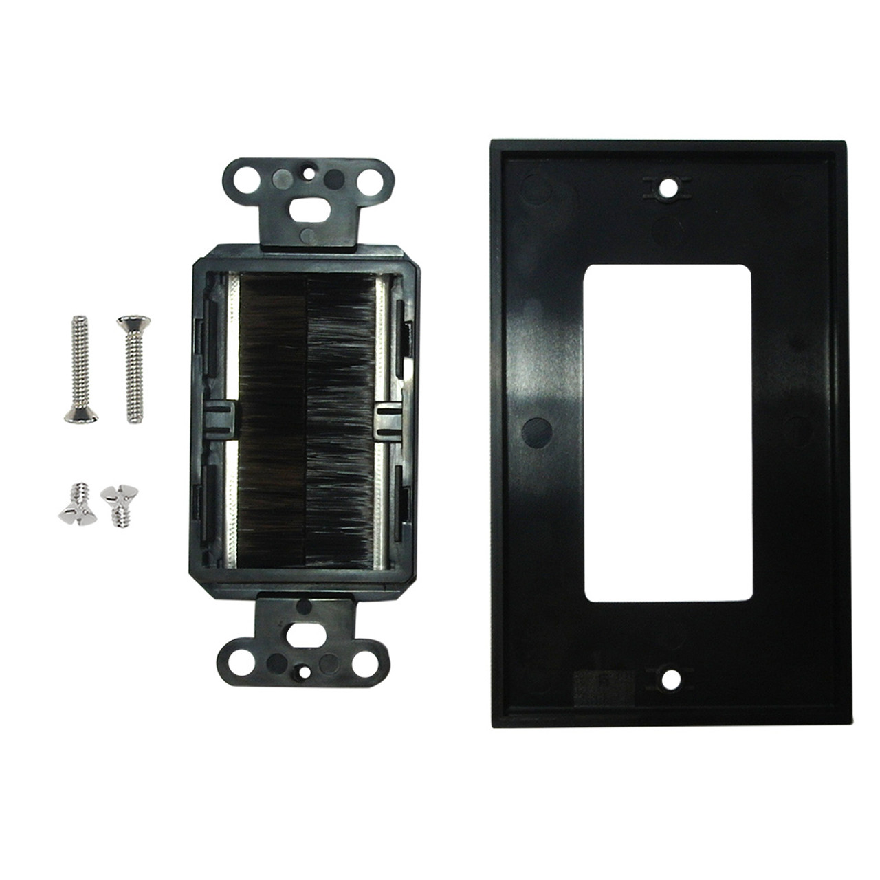 Cable Pass through Wall Plate Brush Style Single Gang Decora Black1