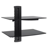 Media Player AV Component Wall Mount Dual Shelf Glass Black