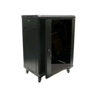 Wall Mount Cabinet 18U x 24″ Depth Glass Door – With Wheels