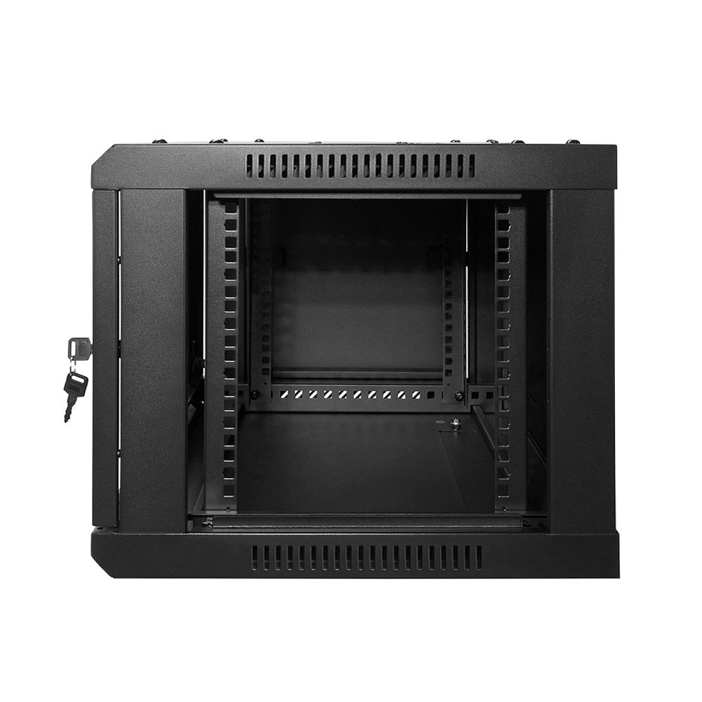 Wall Mount Cabinet 6U x 13.5″ Usable Depth Glass Door – Black 2